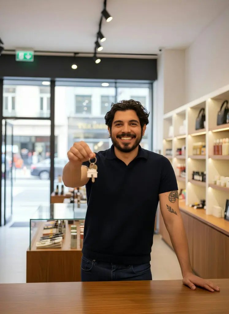 Titolare che apre la propria attività commerciale